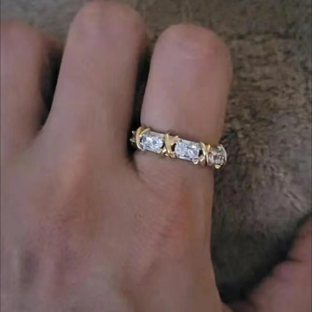 Sterling Silver - Tiffany Style-14k White Gold Finish & White Topaz Ring 9 1/2